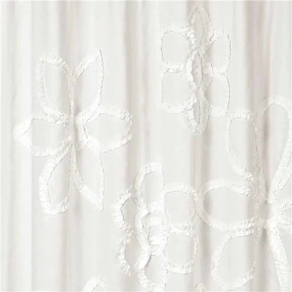 White Ruffle Flower Polyester Shower Curtain, 72